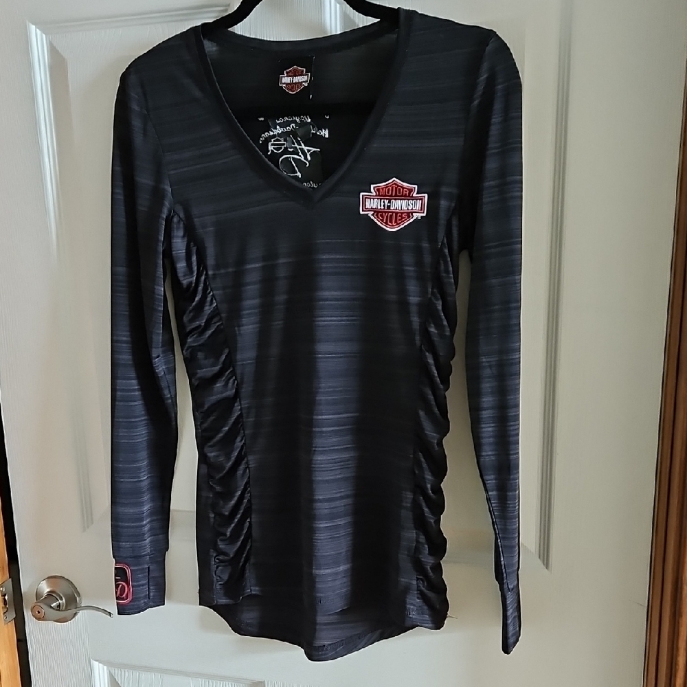 Harley-Davidson Charcoal Striped V-Neck Top